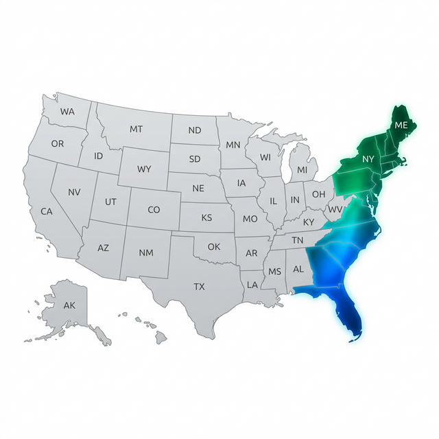 East Coast Transparent Coverage Map